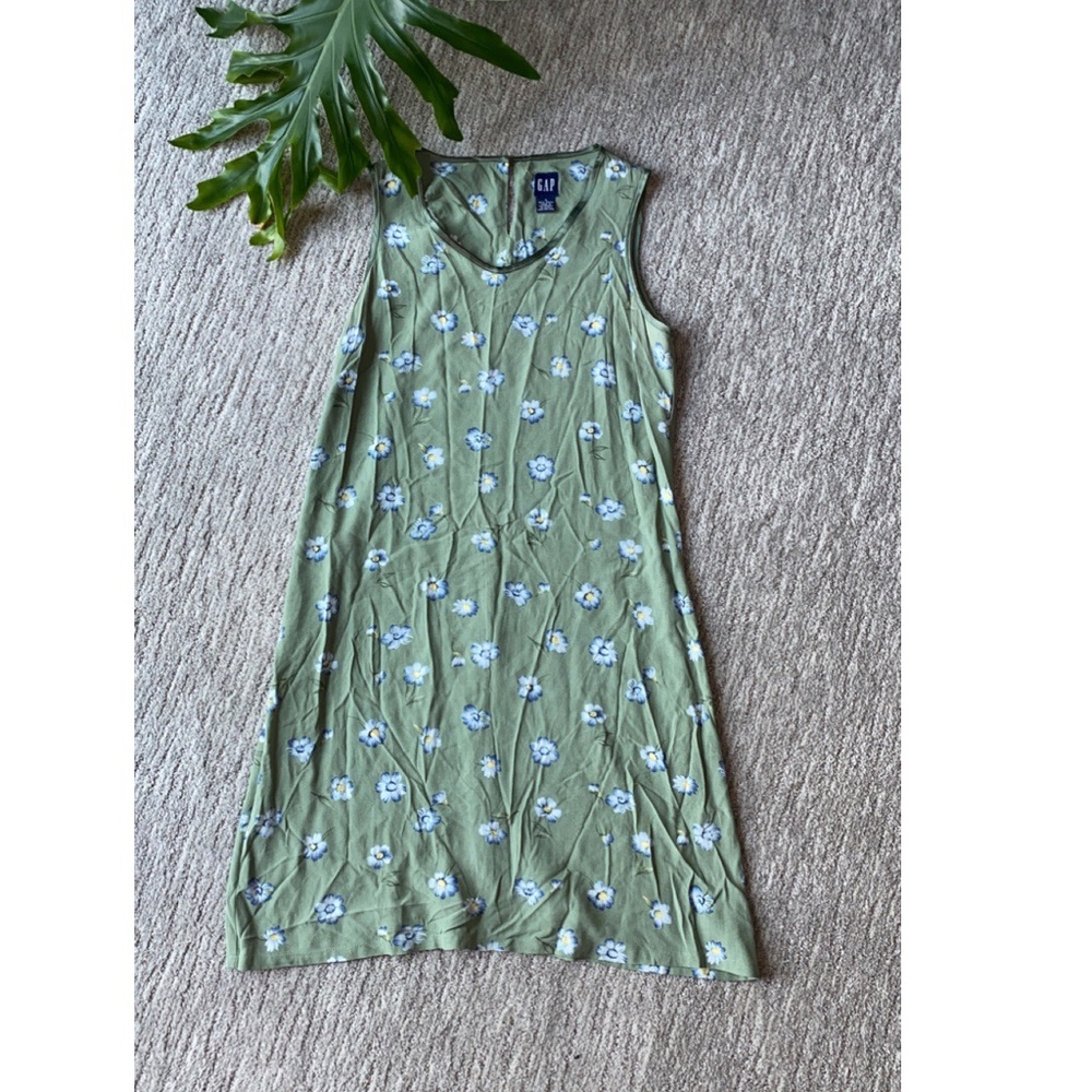 GAP green dress with blue floral print